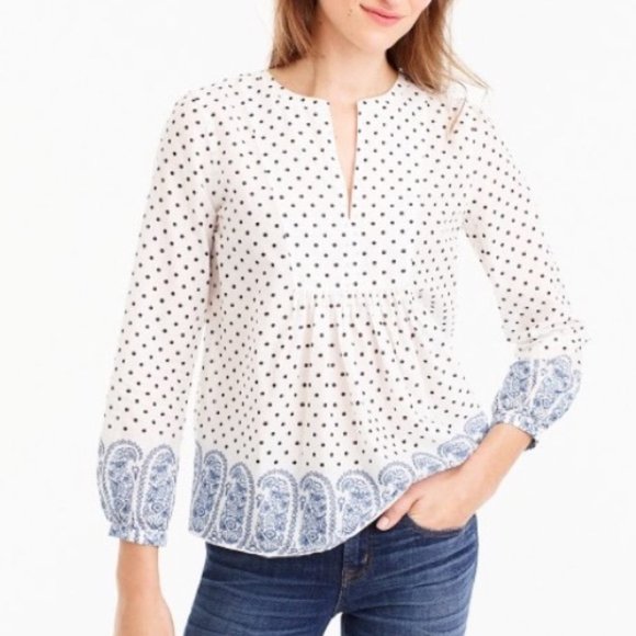 J.Crew Popover Top in Polkadot Paisley - Picture 2 of 5